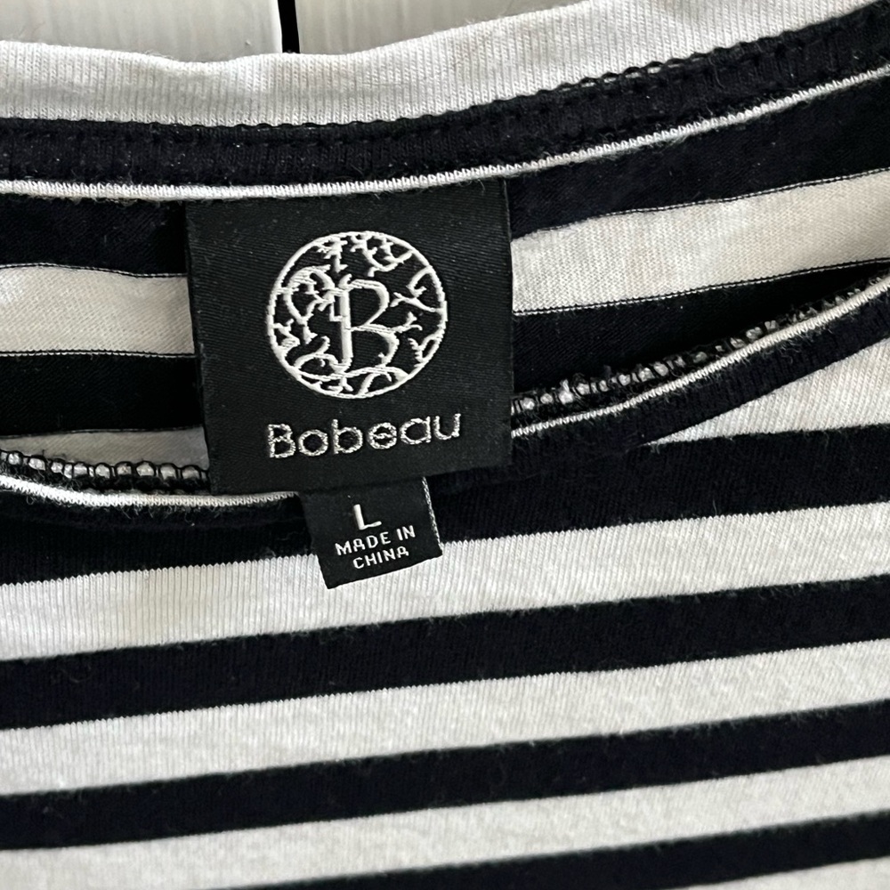 Bobeau Flutter Sleeve Striped Black & White Tee Soft T-Shirt Large - Picture 5 of 8